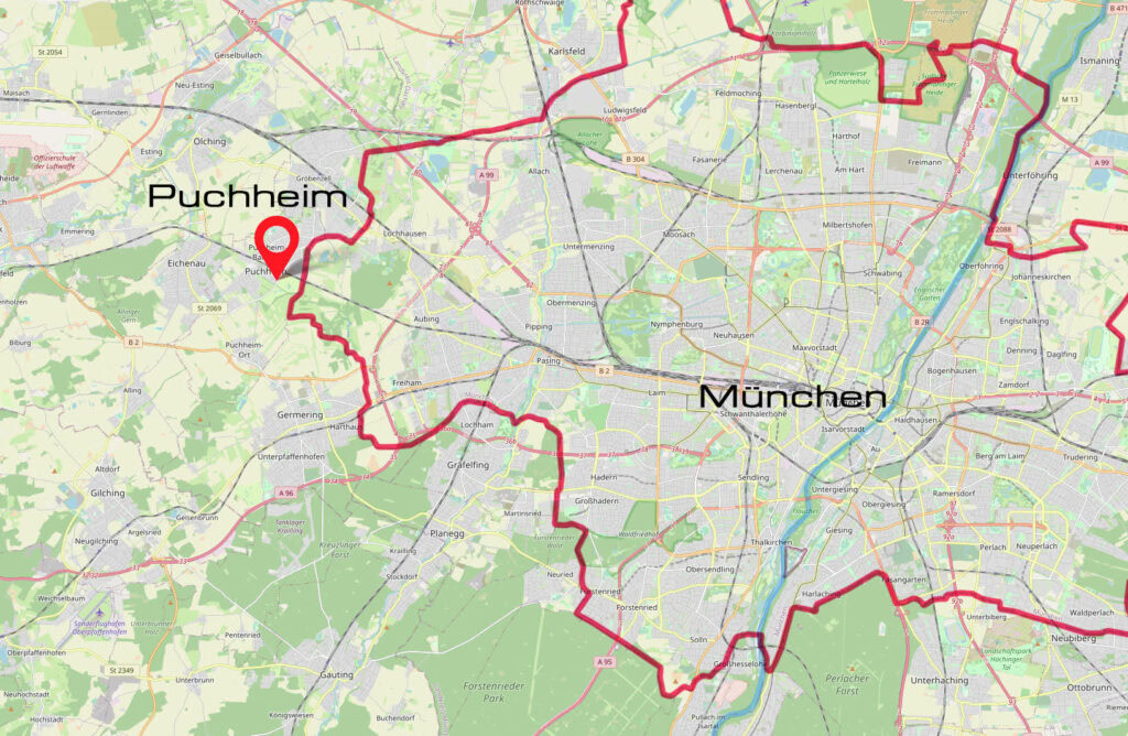 Karte von München zeigt die Lage des Fotostudios Kai Arndt in Puchheim an